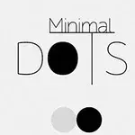 Minimal Dots yazılı minimalist bir tasarım, büyük siyah bir nokta ve küçük gri ile siyah noktalar