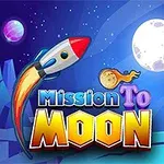 Uzay temalı, Ay ve gezegenlerle dolu bir arka planda, Mission To Moon yazısıyla birlikte görülen bir roket