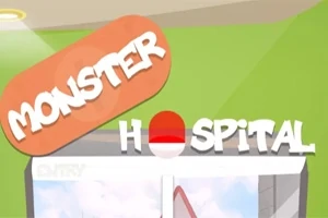 Yeşil bir arka plan üzerinde MONSTER HOSPITAL yazısı bulunan bir tabela
