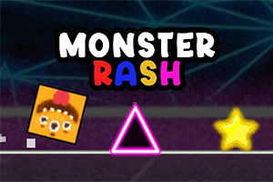 Renkli Monster Rash yazısı, bir yıldız, pembe üçgen ve turuncu kare yüzeyde görünmektedir