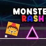 Renkli Monster Rash yazısı, bir yıldız, pembe üçgen ve turuncu kare yüzeyde görünmektedir
