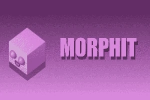 Mor renkte sevimli bir yüz ifadesine sahip küp şekli ve yanında “MORPHIT” yazısı