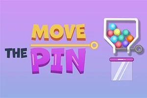 Renkli toplarla dolu bir hazne ve yanında Move the Pin yazısı bulunan mor-mavi tonlarda bir arka plan