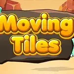Renkli taşlar ve kristallerle çevrili bir kayanın üzerinde Moving Tiles yazısı