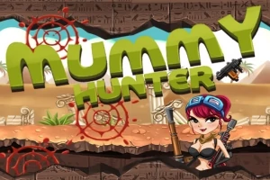 Üstünde Mummy Hunter metni olan, çizgi karakterin elinde silahla durduğu ve antik kalıntıların bulunduğu bir sahne