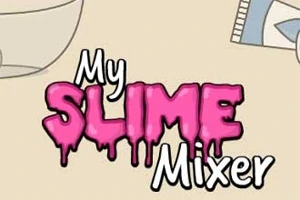 Pembe renkte, damlayan yazı stiliyle My Slime Mixer metni ve arka planda mutfak eşyaları