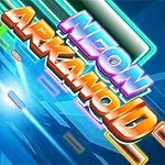 Parlak neon renkli bloklar üzerinde Neon Arkanoid yazısı