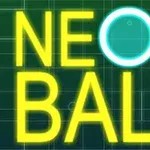 Yeşil arka plan üzerinde sarı renkli NEON BALL yazısıyla öne çıkan dairesel neon detaylar