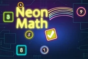 Neon yazı tipinde Neon Math başlığı ve neon renklerde sayılar bulunan bir arka plan