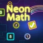 Neon yazı tipinde Neon Math başlığı ve neon renklerde sayılar bulunan bir arka plan