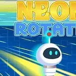 Neon renkli arka planda, üstte büyük harflerle NEON ROTATE yazısı ve altta sevimli bir robot karakteri