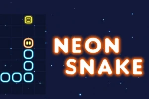 Koyu arka planda NEON SNAKE yazısı ve neon ışıklı yılan grafiği