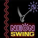 Neon ışıklarla yazılmış Neon Swing yazısı ve parlayan bir topa doğru uzanan bir el