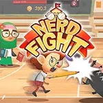 Karikatür tarzında bir sahnede, gözlüklü bir öğrenci elindeki kalemle diğer bir karaktere vuruyor ve arka planda başka bir öğrenci yürüyor