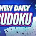 Mavi arka plan üzerinde New Daily Sudoku yazısı ve kısmen görünen bir sudoku tahtası