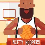 Basketbol topu tutan, sakallı ve gülen bir çizgi karakter ile arka planda bir basketbol potası