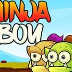 Siyah giysili ve kırmızı bantlı bir ninja, karikatür tarzı yaratıkların karşısında duruyor; üstte Ninja Boy yazısı yer alıyor