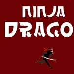 Koyu kırmızı bir arka plan üzerinde NINJA DRAGON yazısı ve kılıç taşıyan koşturan bir ninja figürü