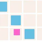 Bej bir arka plan üzerinde, mavi ve pembe renkli karelerin yer aldığı grid deseni