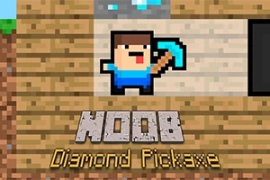 Piksel bir karakter elmas bir kazma tutuyor ve altında NOOB Diamond Pickaxe yazıyor