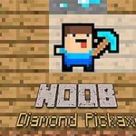 Piksel bir karakter elmas bir kazma tutuyor ve altında NOOB Diamond Pickaxe yazıyor