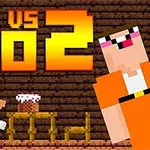 Noob ve Pro 2 yazısı, piksel tarzı karakterler ve bir masa görüntüsü