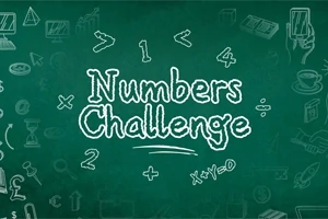 Yeşil bir okul tahtası üzerinde beyaz tebeşirle yazılmış sayılar, matematik sembolleri ve Numbers Challenge yazısı