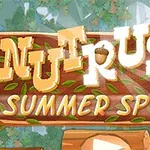 Ahşap bir arka plan üzerine yazılmış NUT RUSH SUMMER SPRINT metni