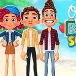 Üç genç karakter, çarpıcı ve renkli giysilerle, Ocean Kids Back to School yazısı önünde bir araya gelmiş olarak görünmektedir