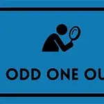 Mavi zemin üzerinde büyüteç tutan bir figür ve altında ODD ONE OUT yazısı bulunan minimalist simge
