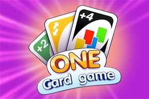 Renkli bir arka plan önünde üç kart ve One Card Game yazısı
