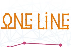 Turuncu noktalı harflerden oluşan One Line yazısı ve arka planda ince pembe bir çizgi ile bağlanmış noktalar