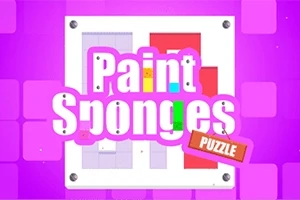 Pembe arka plan üzerinde Paint Sponges yazılı ve renkli dikdörtgenlerle süslenmiş grafik tasarım