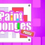 Pembe arka plan üzerinde Paint Sponges yazılı ve renkli dikdörtgenlerle süslenmiş grafik tasarım