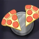 İki dilim pepperonili pizza, yuvarlak gri bir zemin üzerine yerleştirilmiş