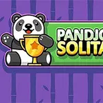 Sevimli bir panda, PANDJOHNG SOLITAIRE yazısının yanında, bir kupa tutarken görülüyor