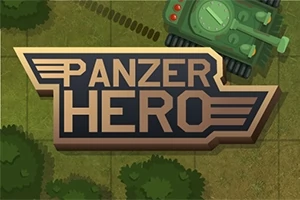 Yeşil bir tank ve büyük harflerle yazılmış PANZER HERO ibaresi, yeşil ve kahverengi tonlarında bir arka plan üzerinde