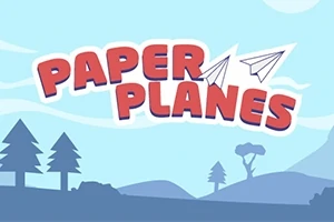 Mavi tonlarda bir arka plan üzerinde PAPER PLANES yazısı ve iki kağıt uçak grafik çizimi bulunuyor