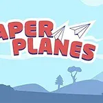 Mavi tonlarda bir arka plan üzerinde PAPER PLANES yazısı ve iki kağıt uçak grafik çizimi bulunuyor