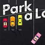 Otoparkta park edilmiş üç renkli araç ve bir tanesi hareket eden pembe araba