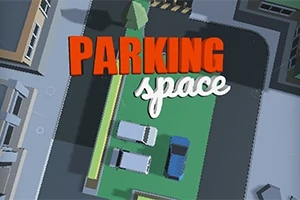 Bir park alanında duran üç araba, üstten bakışla gösteriliyor ve üstte Parking Space yazısı yer alıyor