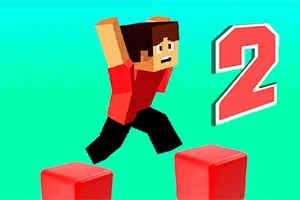 Bloklar üzerinde zıplayan, piksel tarzı bir karakterin yanında büyük bir 2 rakamı bulunuyor