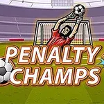 Kaleci, bir futbol topunu kurtarırken yeşil bir futbol sahasında çizgi film tarzında bir stadyum sahnesi