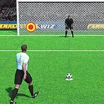 Yeşil bir futbol sahasında bir futbolcu kaleye doğru penaltı atışı yapmaya hazırlanıyor, kalede ise bir kaleci duruyor