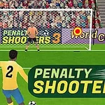 Sarı formalı bir futbolcu, kaleciye karşı penaltı atışı yapmaya hazırlanırken görülüyor, arka planda Penalty Shooters 3 ve World Cup yazıları bulunuyor