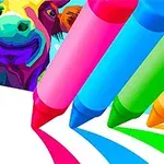 Renkli pastel boyalarla çizim yapan bir inek illüstrasyonu