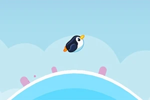 Gökyüzünde bir penguenin kavisli bir zeminde zıplarken görüldüğü basit bir çizim
