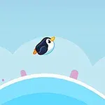 Gökyüzünde bir penguenin kavisli bir zeminde zıplarken görüldüğü basit bir çizim