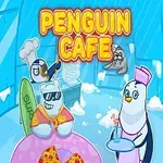 Buzdan kafede pizza yiyen ayı, garson penguen ve şef penguen ile eğlenceli bir sahne
