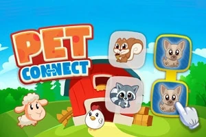 Renkli arka plana sahip, hayvan figürleri ve ahır bulunan, Pet Connect yazılı resim